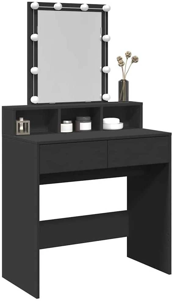 Kosmetinis staliukas su LED, juodos spalvos, 80x41x144,5cm