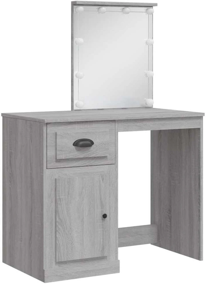 Kosmetinis staliukas su LED lemputėmis, pilkas, 90x42x132,5cm
