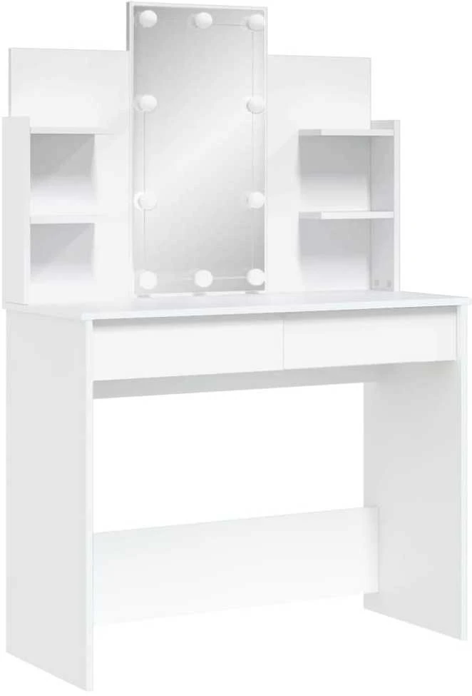 Kosmetinis staliukas su LED lemputėmis, baltas, 96x40x142cm