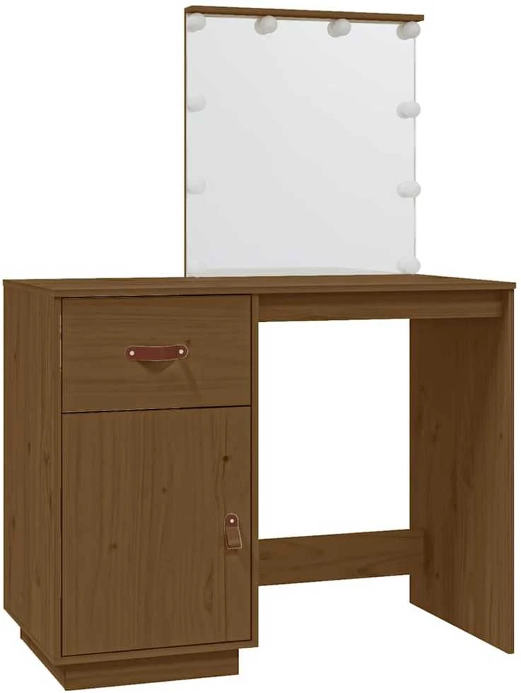 Kosmetinis staliukas su LED, medaus rudas, 95x50x133,5cm, pušis