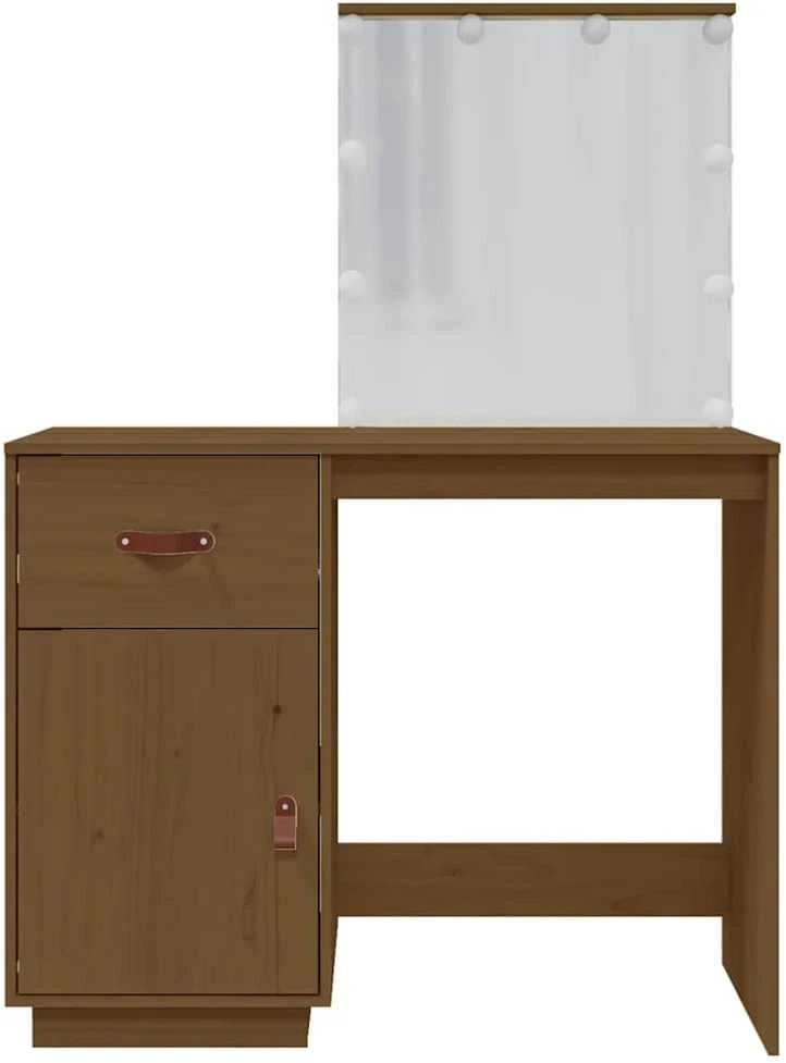 Kosmetinis staliukas su LED, medaus rudas, 95x50x133,5cm, pušis
