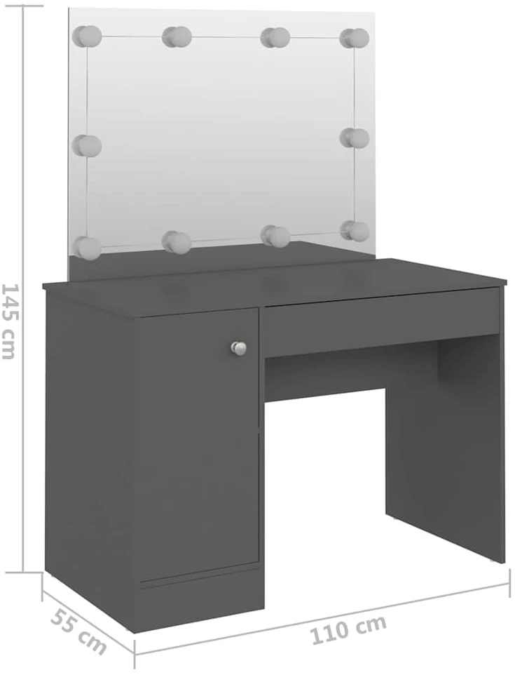 Kosmetinis staliukas su LED, pilkas, 110x55x145cm, MDF