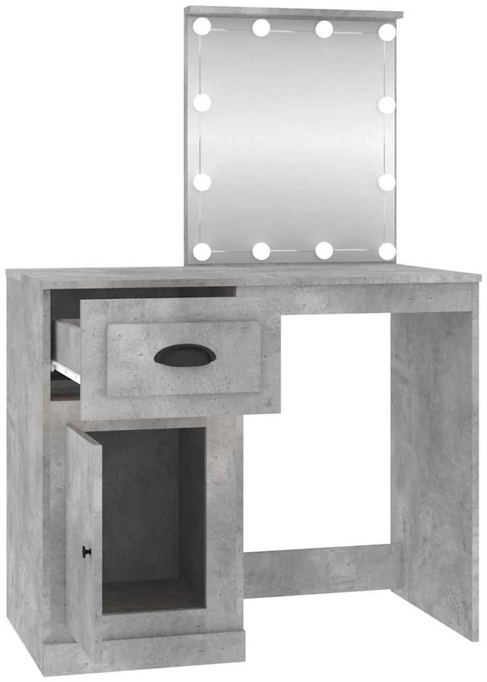 Kosmetinis staliukas su LED, pilkas, 90x50x132,5cm, mediena