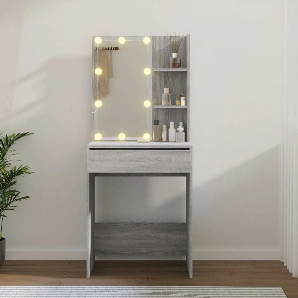 Kosmetinis staliukas su LED, pilkas ąžuolo, 60x40x140cm