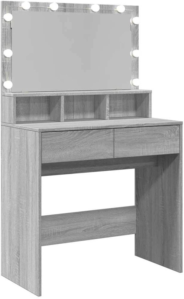 Kosmetinis staliukas su LED, pilkas ąžuolo, 80x41x134,5cm
