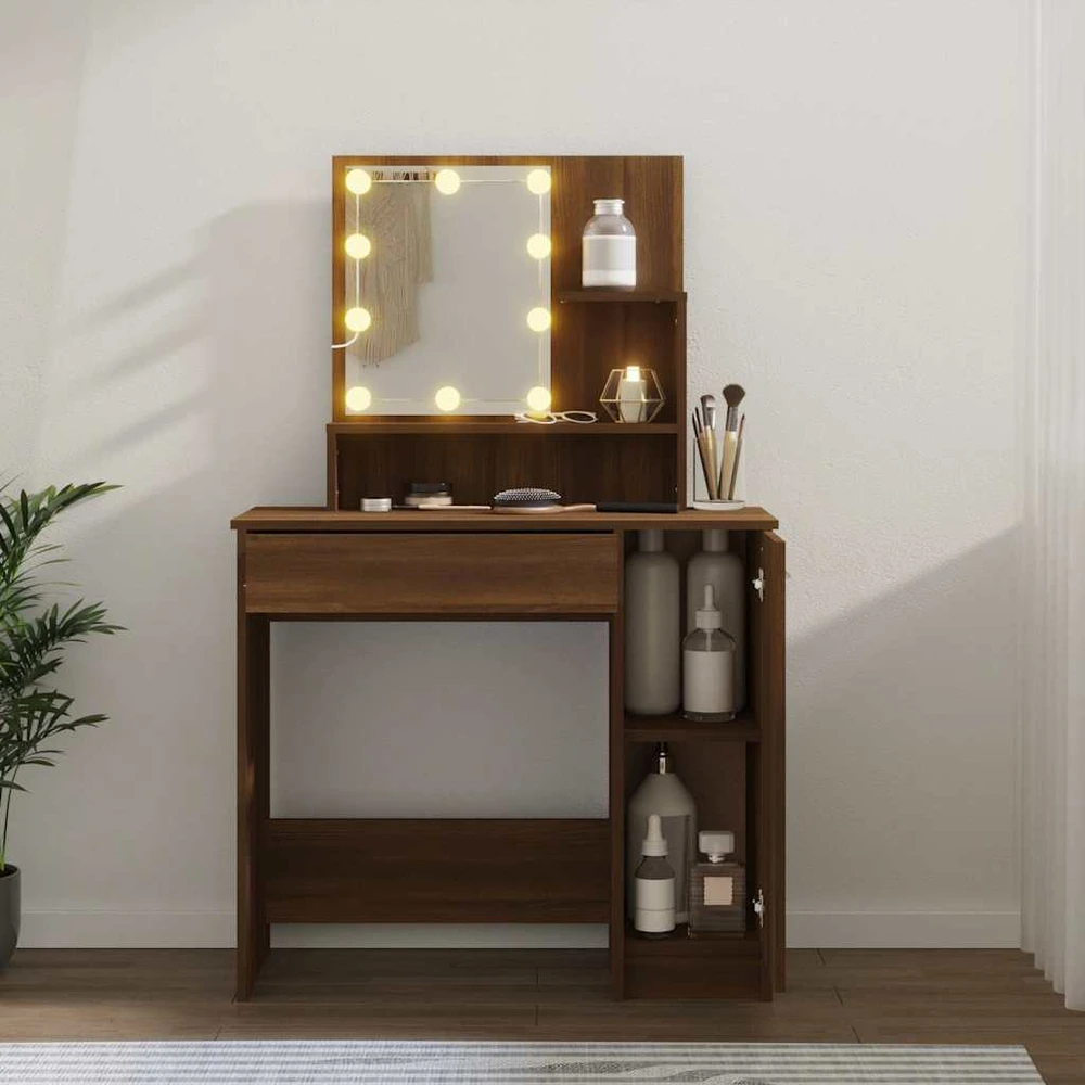 Kosmetinis staliukas su LED, rudas ąžuolo, 86,5x35x136cm