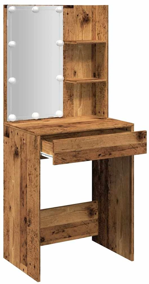 Kosmetinis staliukas su LED, sendintos medienos, 60x40x140cm
