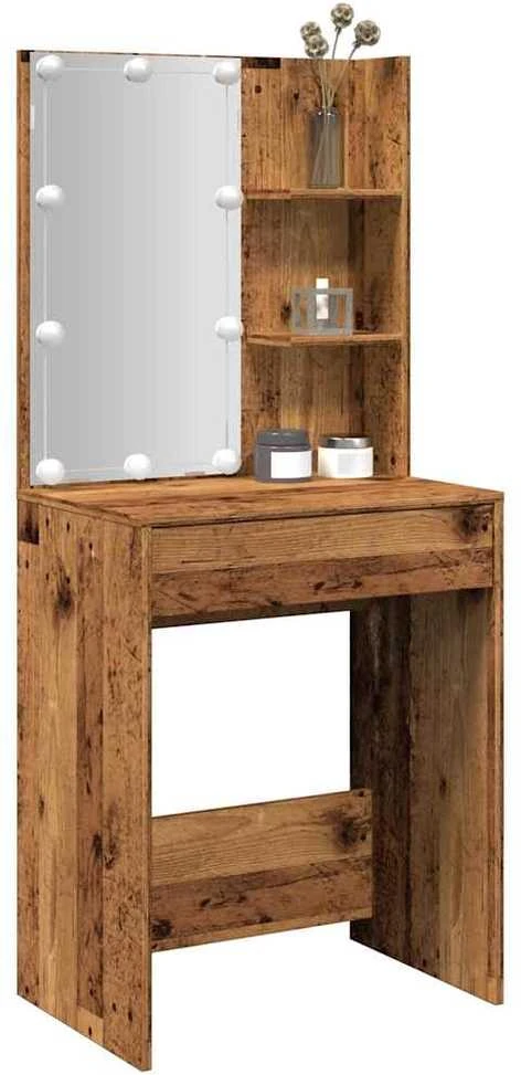 Kosmetinis staliukas su LED, sendintos medienos, 60x40x140cm