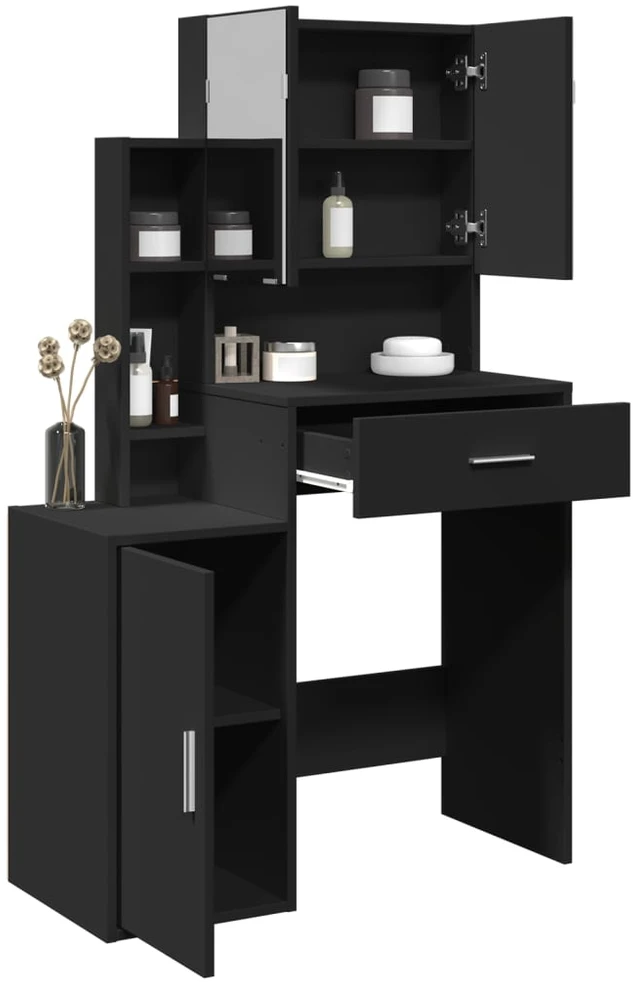Kosmetinis staliukas su spintele, juodos spalvos, 80x35x132cm