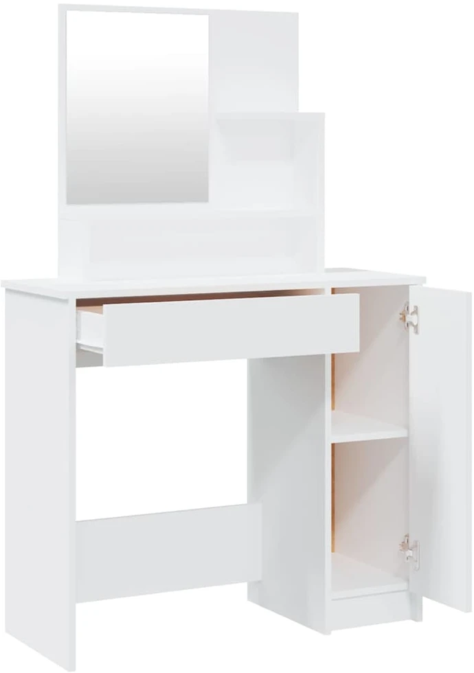 Kosmetinis staliukas su veidrodžiu, baltas, 86,5x35x136cm