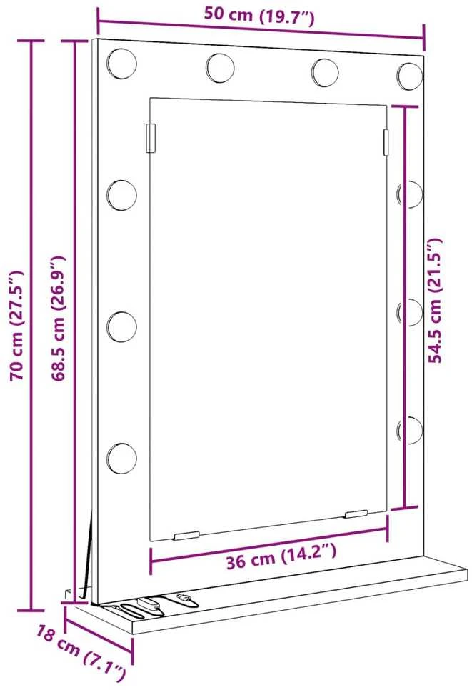 Kosmetinis veidrodis Juodas ąžuolas 70 x 50 x 18 cm