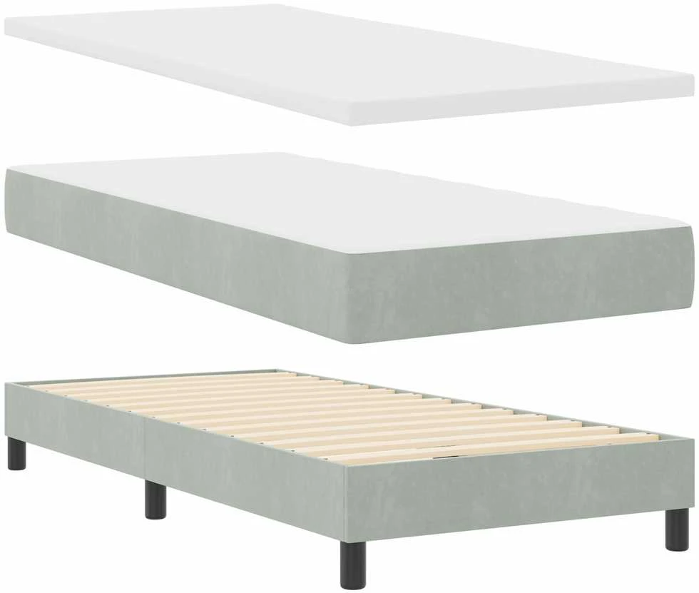 Kiemas lova su čiužiniu Šviesiai pilka 90 x 200 cm Aksomas