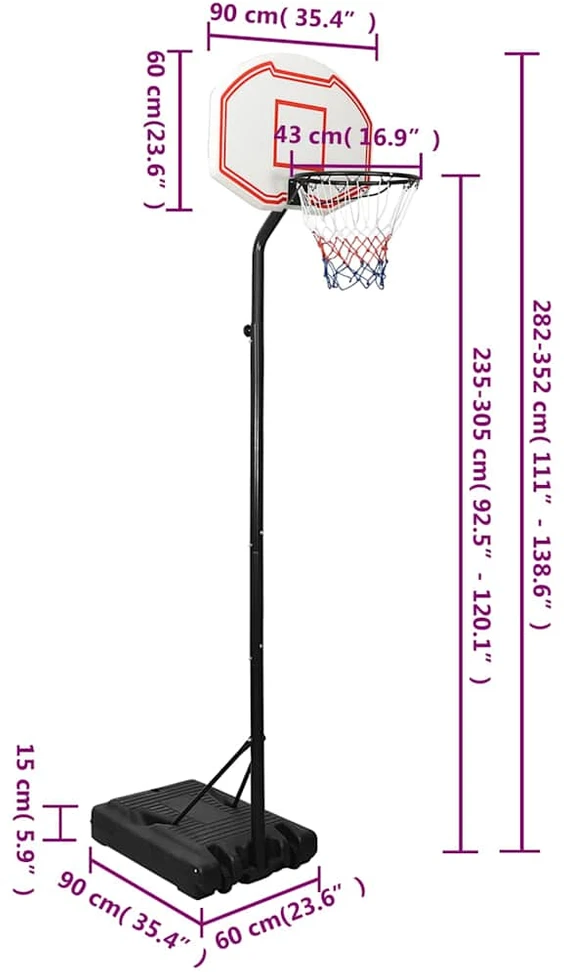 Krepšinio stovas, baltos spalvos, 282–352cm, polietilenas