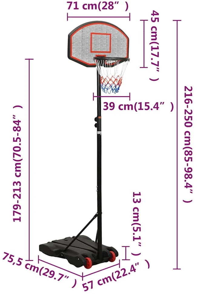 Krepšinio stovas, juodos spalvos, 216–250cm, polietilenas