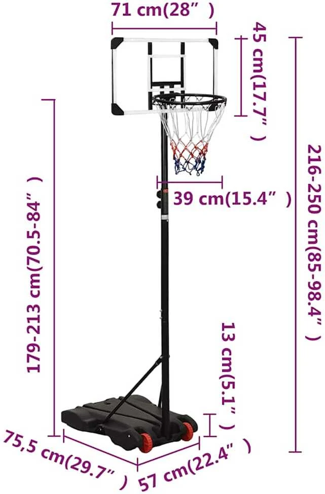 Krepšinio stovas, skaidrus, 216–250cm, polikarbonatas