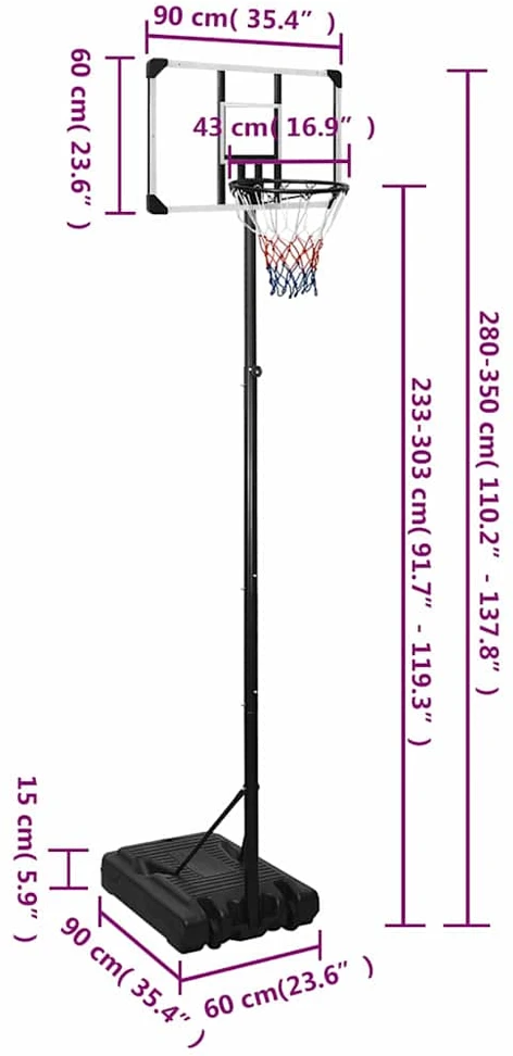 Krepšinio stovas, skaidrus, 280–350cm, polikarbonatas
