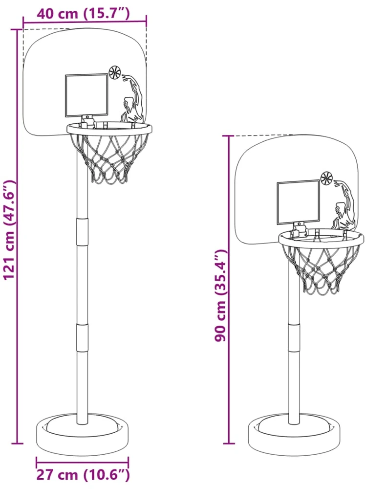 Krepšinio stovas su kamuoliu/pompa, 90/121cm