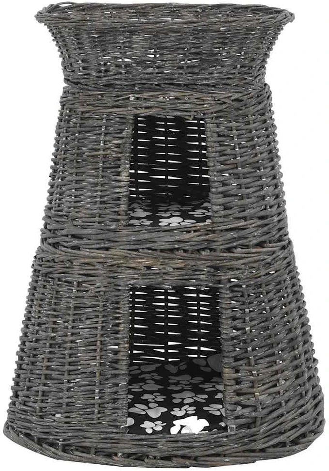 Krepšių katėms rinkinys, 3 dalių, pilkas, 47x34x60cm, gluosnis