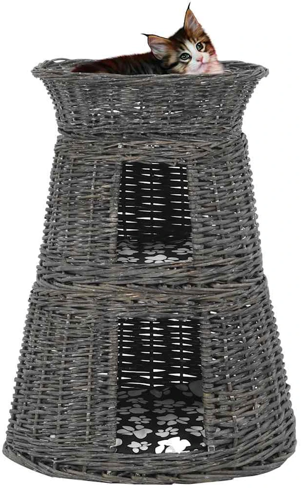 Krepšių katėms rinkinys, 3 dalių, pilkas, 47x34x60cm, gluosnis