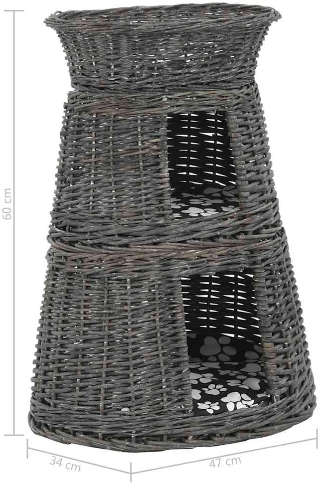 Krepšių katėms rinkinys, 3 dalių, pilkas, 47x34x60cm, gluosnis