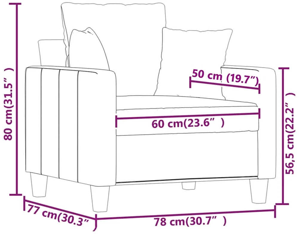 Sofa Krėslas, kreminės spalvos, 60cm, audinys
