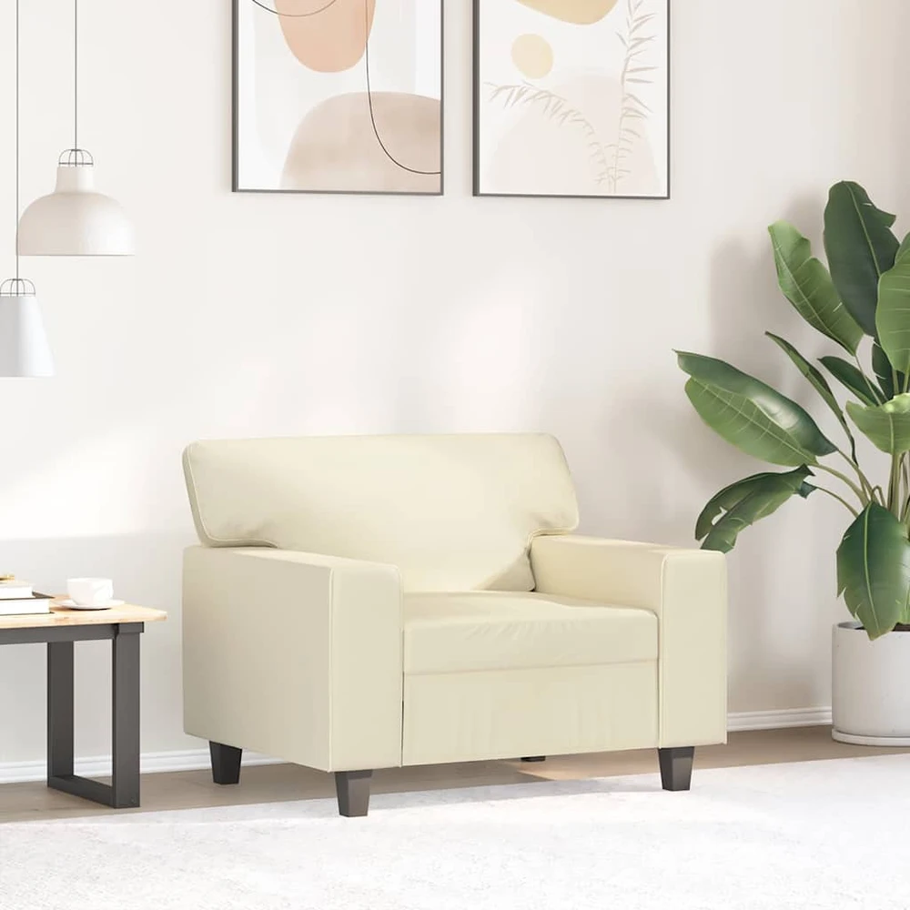 Sofa Krėslas, kreminės spalvos, 60cm, dirbtinė oda