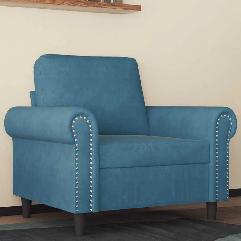 Sofa Krėslas, mėlynos spalvos, 60cm, aksomas