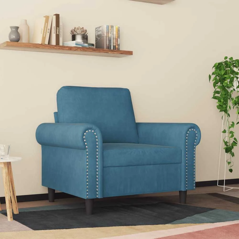 Sofa Krėslas, mėlynos spalvos, 60cm, aksomas