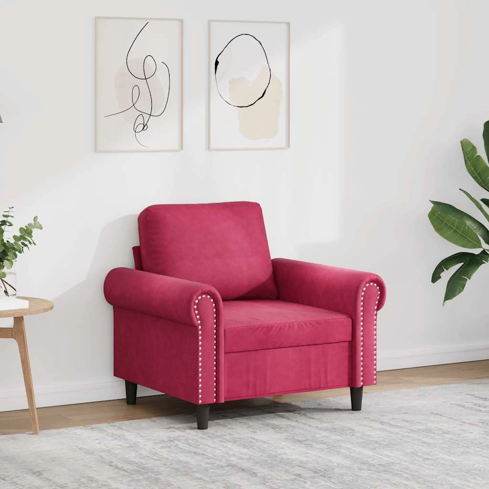 Sofa Krėslas, raudonojo vyno spalvos, 60cm, aksomas