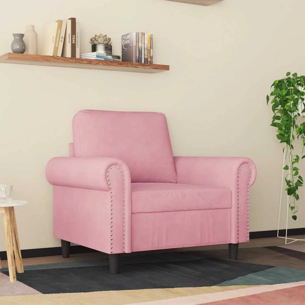 Sofa Krėslas, rožinės spalvos, 60cm, aksomas