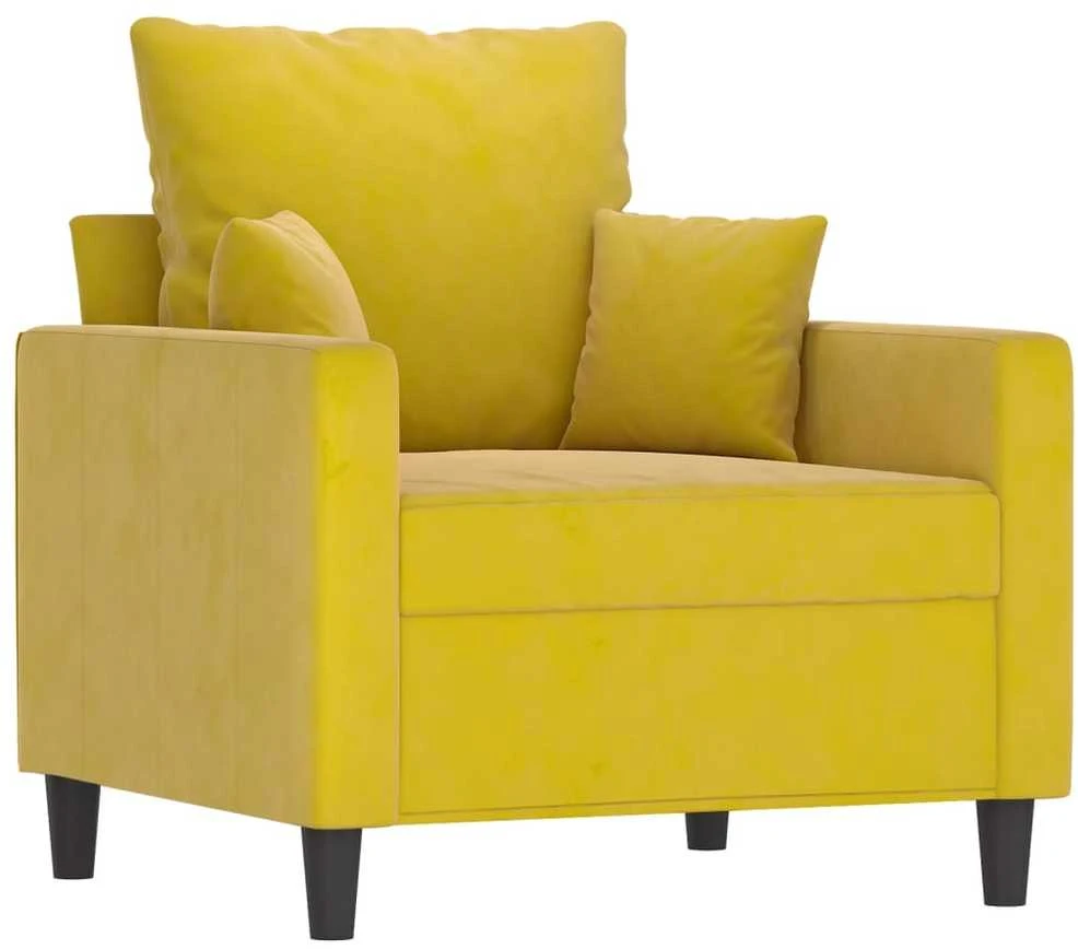 Sofa Krėslas su pakoja, geltonos spalvos, 60cm, aksomas