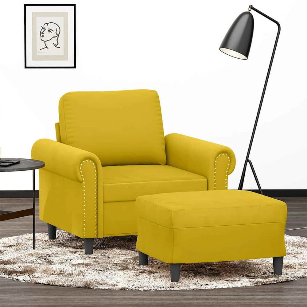 Sofa Krėslas su pakoja, geltonos spalvos, 60cm, aksomas