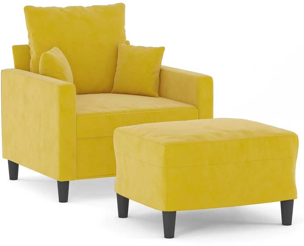 Sofa Krėslas su pakoja, geltonos spalvos, 60cm, aksomas