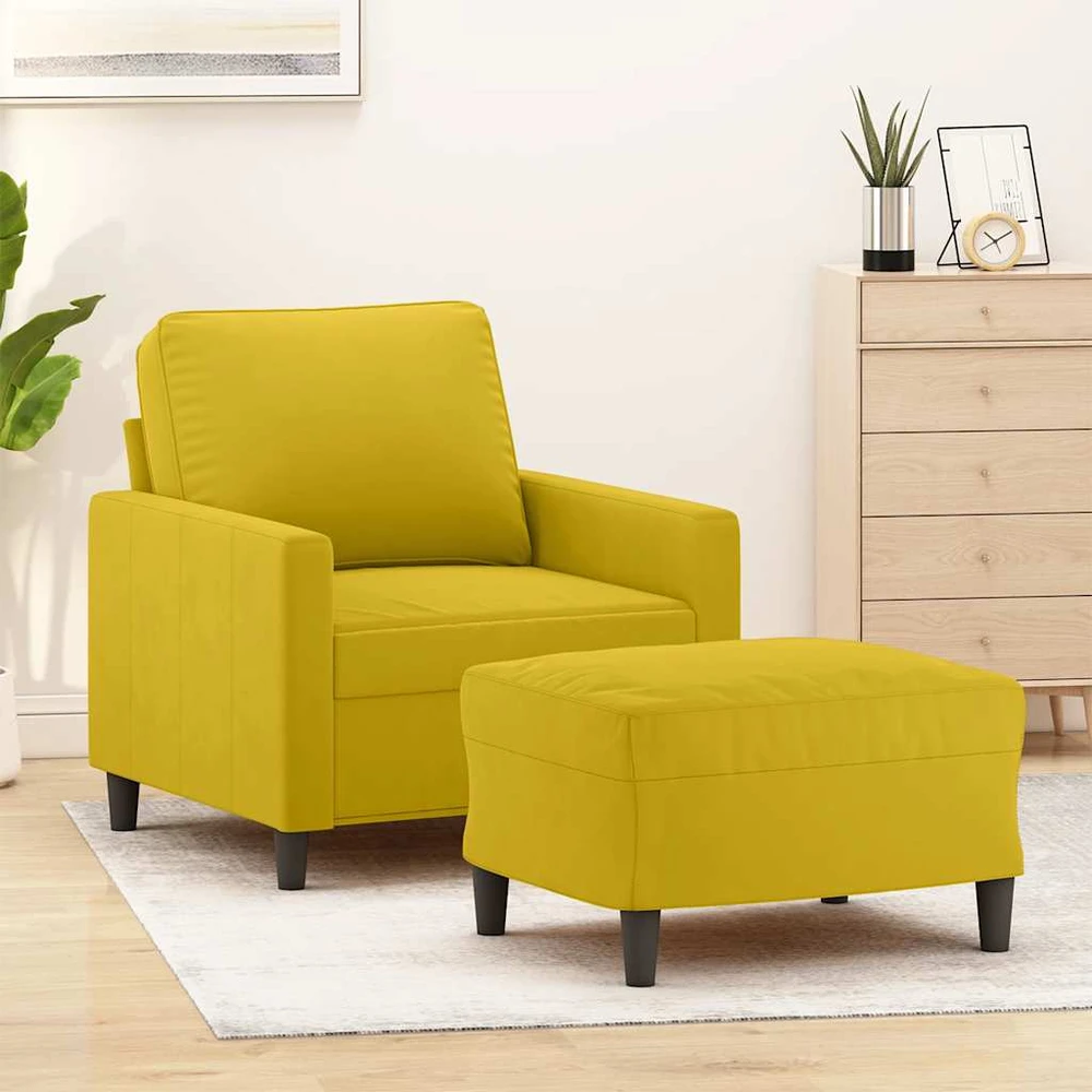 Sofa Krėslas su pakoja, geltonos spalvos, 60cm, aksomas