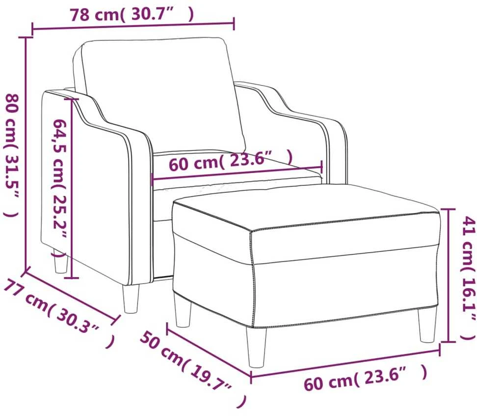 Sofa Krėslas su pakoja, juodos spalvos, 60cm, audinys