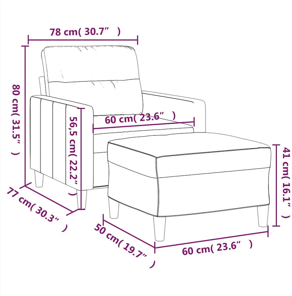 Sofa Krėslas su pakoja, juodos spalvos, 60cm, audinys