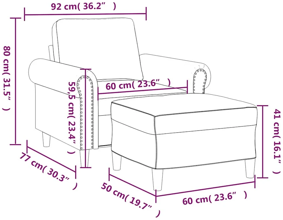 Sofa Krėslas su pakoja, juodos spalvos, 60cm, dirbtinė oda