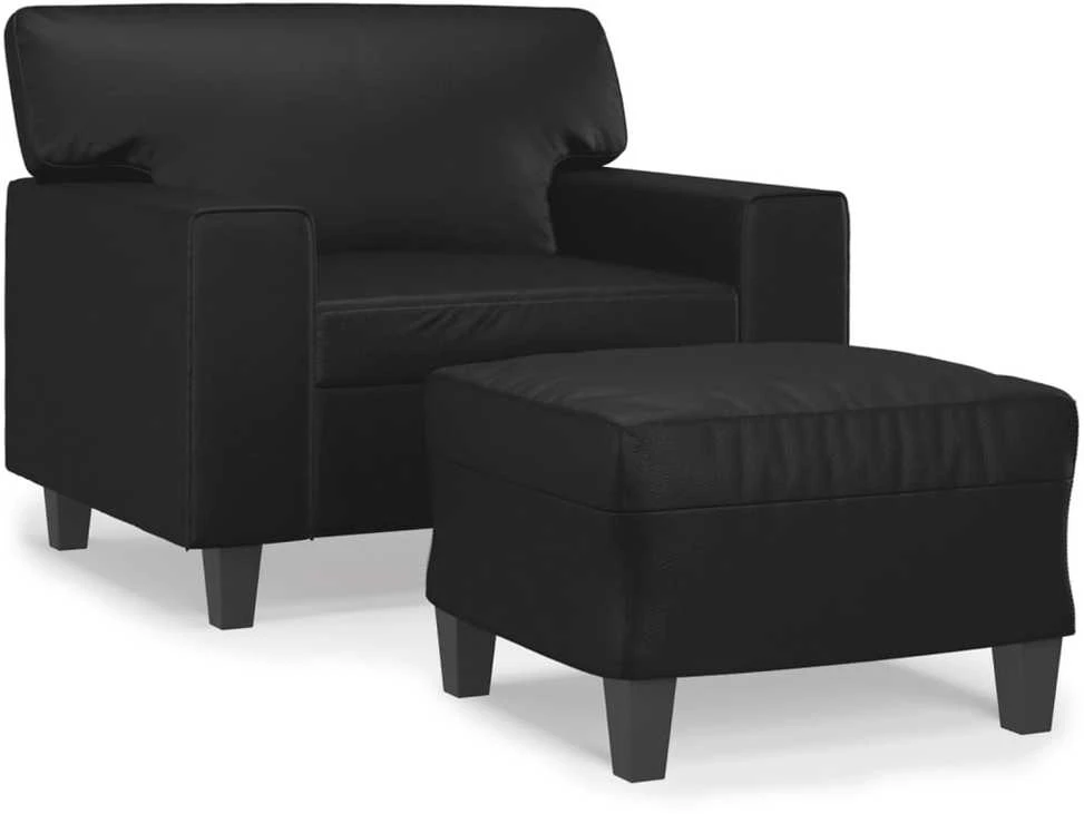 Sofa Krėslas su pakoja, juodos spalvos, 60cm, dirbtinė oda