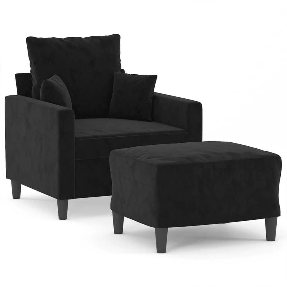 Sofa Krėslas su pakoja, juodos spalvos, 60cm, aksomas