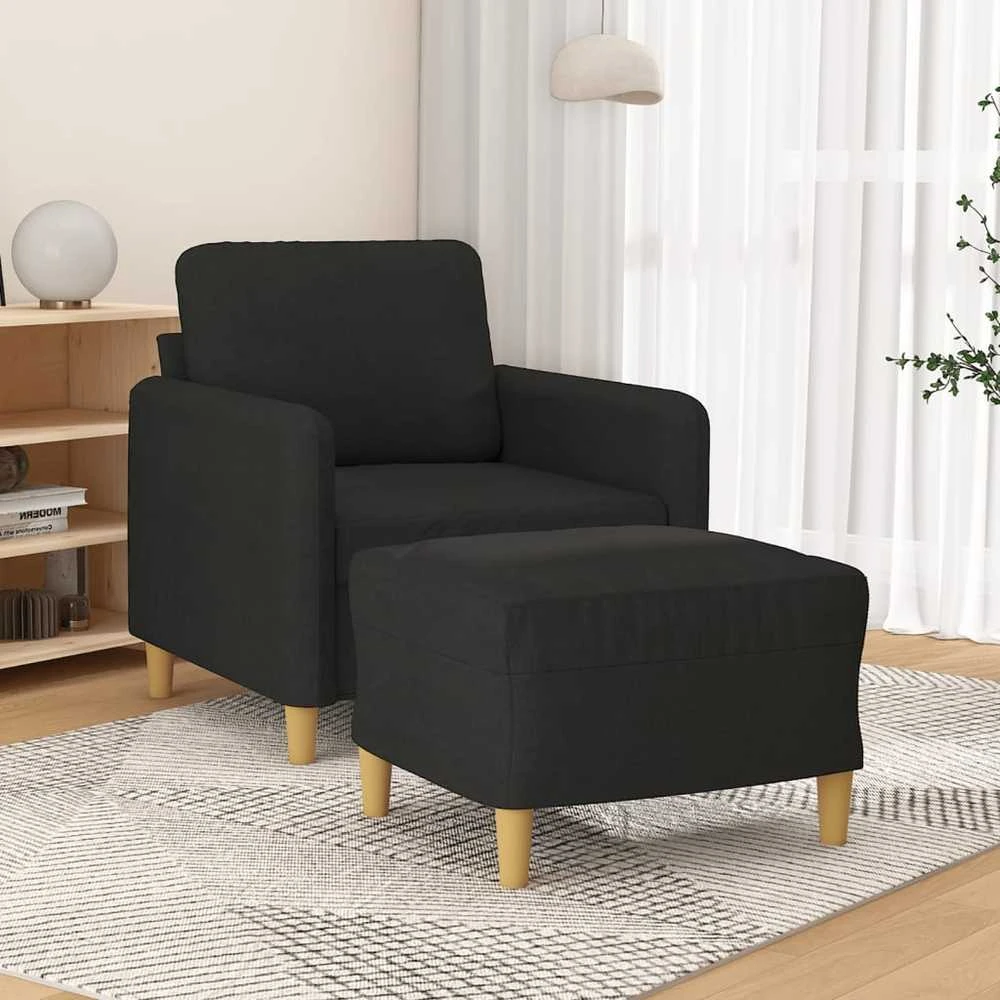 Sofa Krėslas su pakoja, juodos spalvos, 60cm, audinys