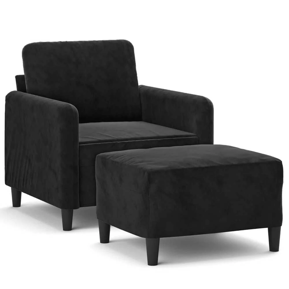Sofa Krėslas su pakoja, juodos spalvos, 60cm, aksomas