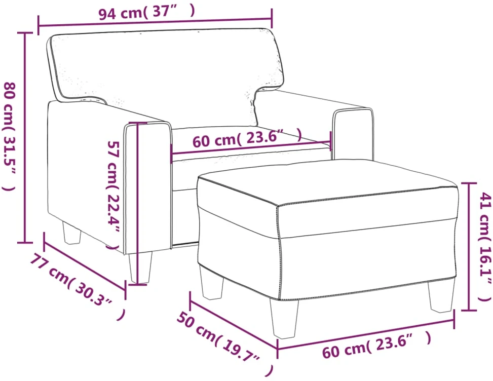 Sofa Krėslas su pakoja, kapučino spalvos, 60cm, dirbtinė oda