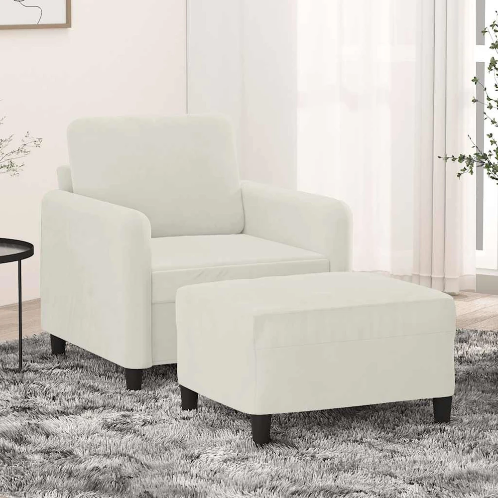 Sofa Krėslas su pakoja, kreminės spalvos, 60cm, aksomas