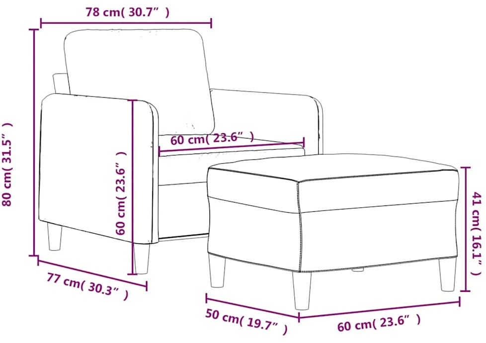 Sofa Krėslas su pakoja, kreminės spalvos, 60cm, aksomas