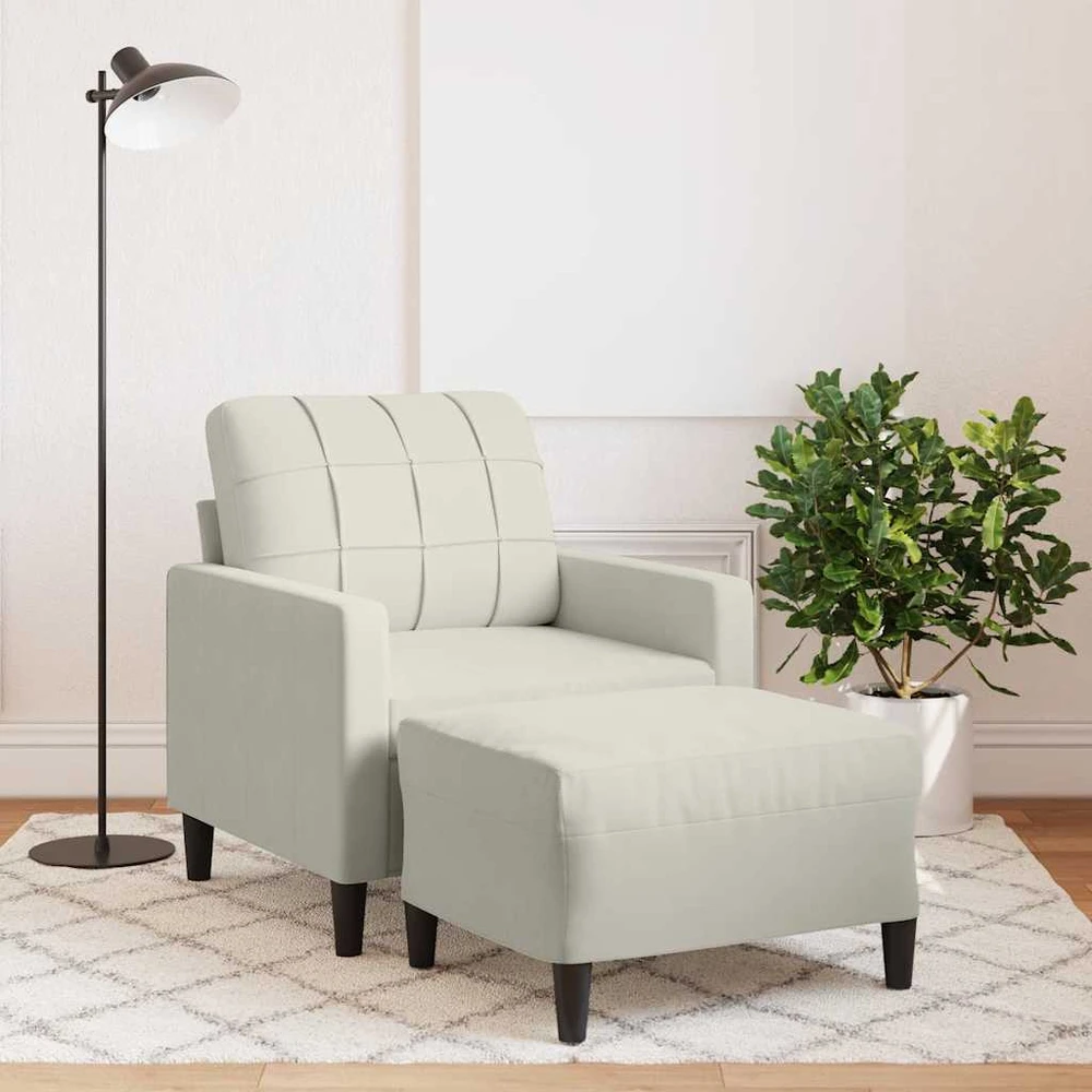 Sofa Krėslas su pakoja, kreminės spalvos, 60cm, aksomas