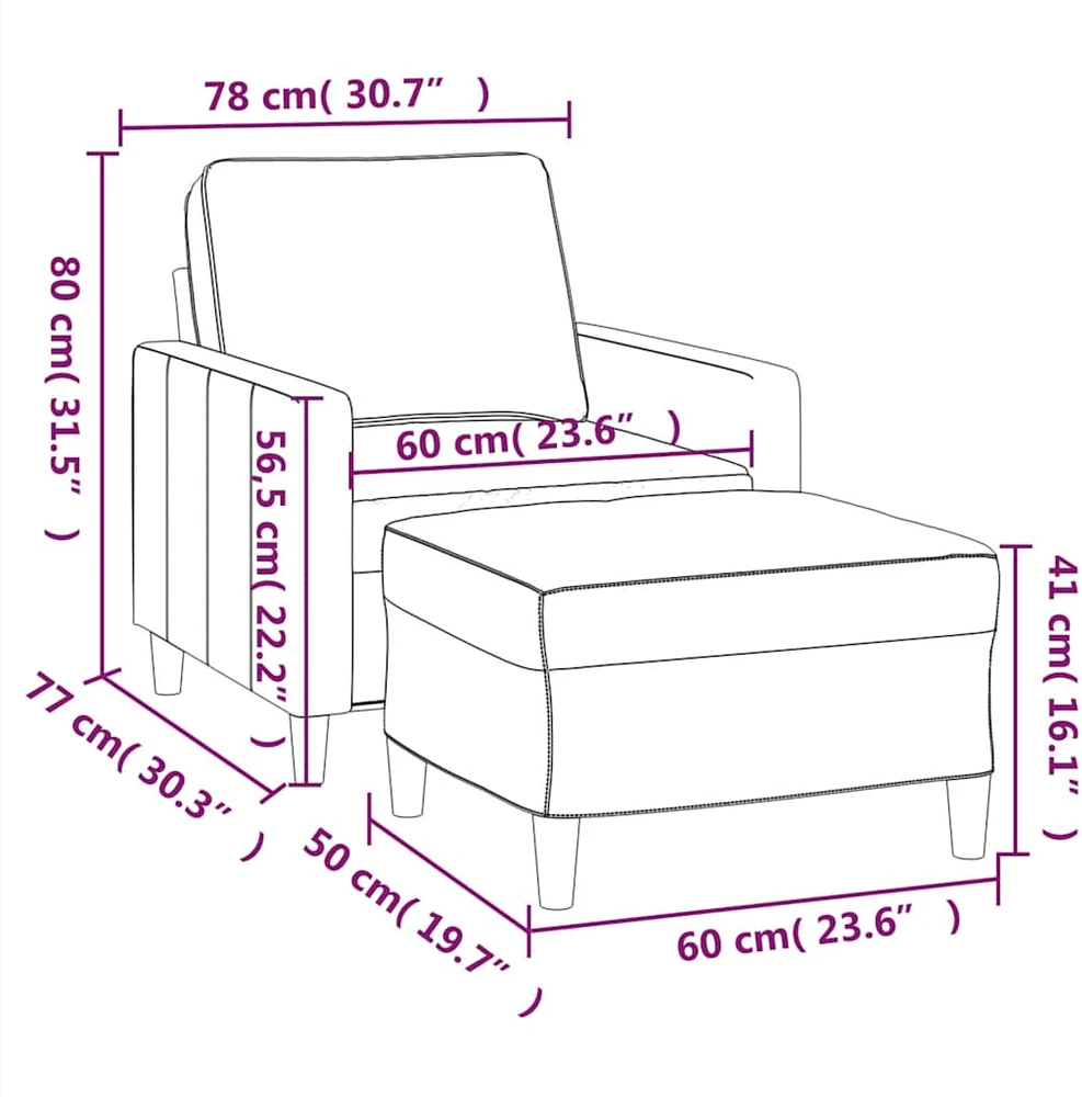 Sofa Krėslas su pakoja, mėlynos spalvos, 60cm, aksomas
