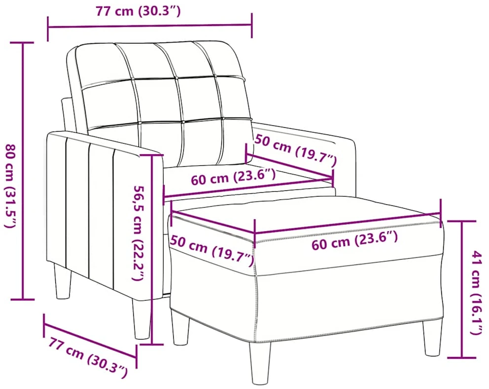 Sofa Krėslas su pakoja, mėlynos spalvos, 60cm, aksomas