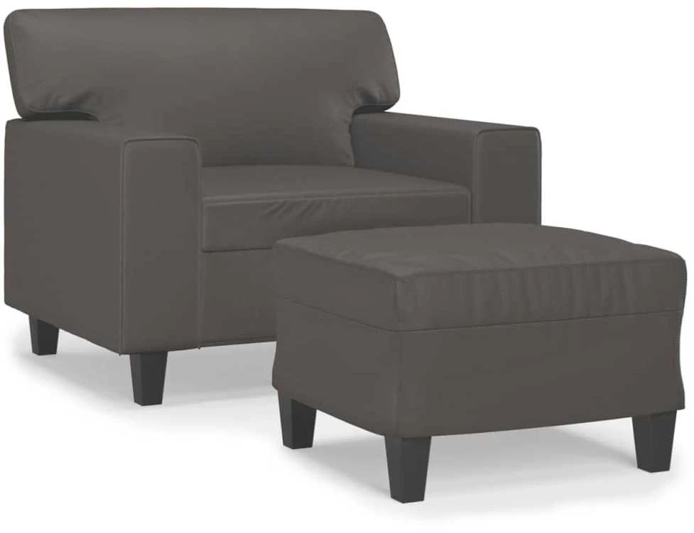 Sofa Krėslas su pakoja, pilkos spalvos, 60cm, dirbtinė oda