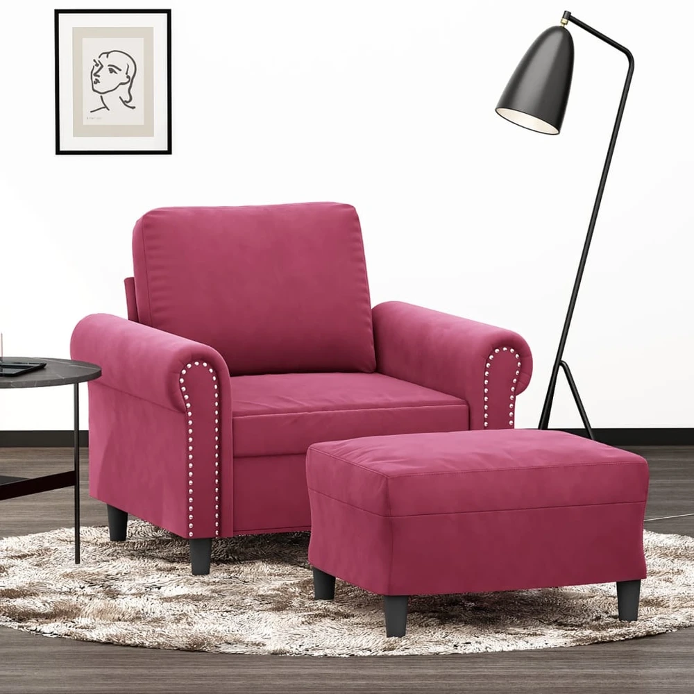 Sofa Krėslas su pakoja, raudonojo vyno spalvos, 60cm, aksomas