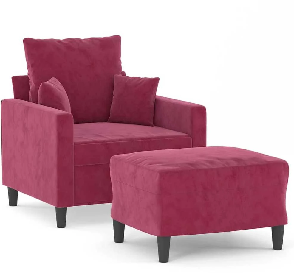 Sofa Krėslas su pakoja, raudonojo vyno spalvos, 60cm, aksomas